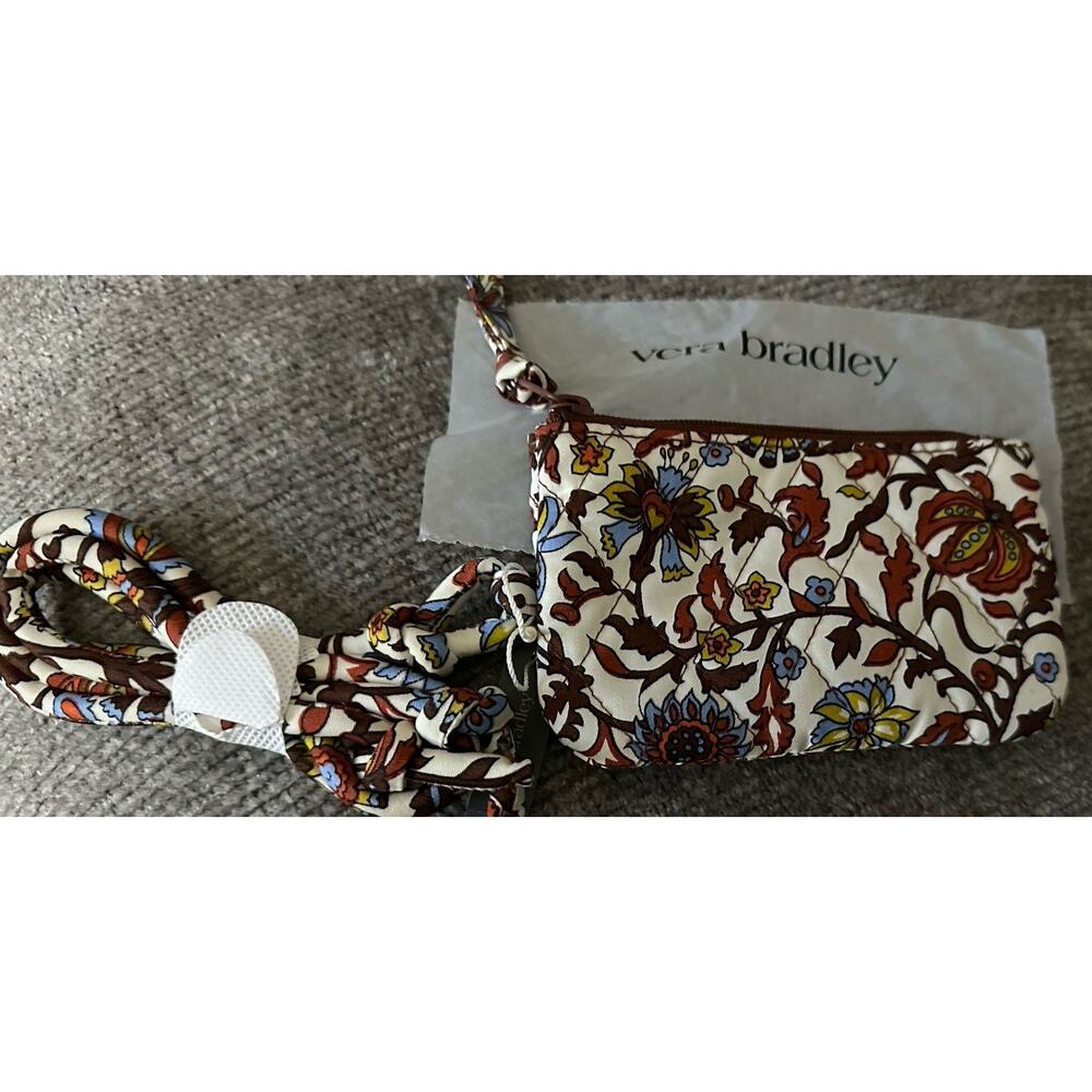 Vera Bradley Zip Card Pouch w Lanyard Cotton Marrakesh Vines Cream Quilted